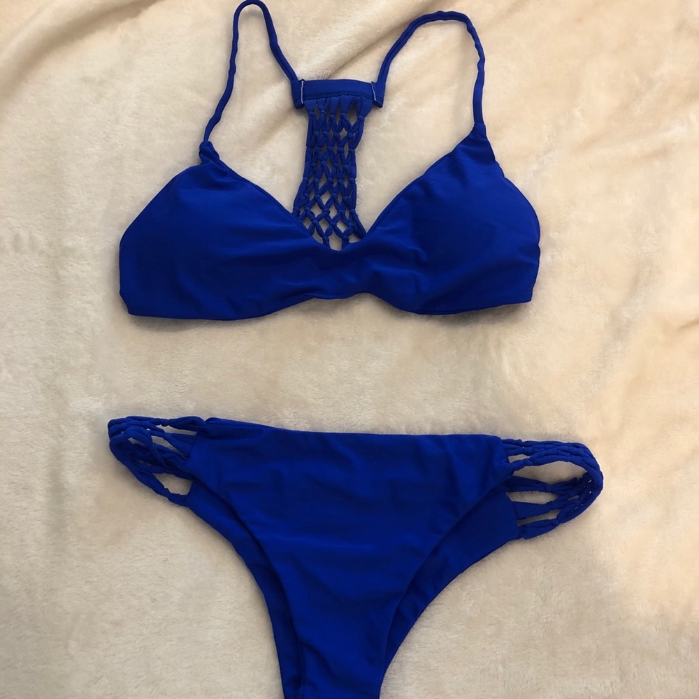 blue crochet bikini
